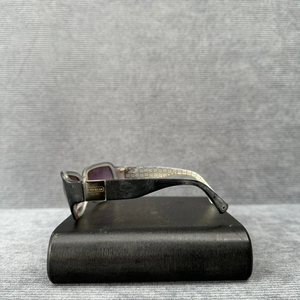 Coach Y2K Sunglasses Black Rectangular Frame Gradient Purple Lens Monogram Logo